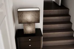 Nachttischlampe Papier 50 cm Schwarz eckig Modern 2x E27