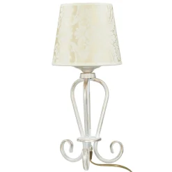 Nachttischlampe Shabby Gold Weiß Stoff Schirm 45cm
