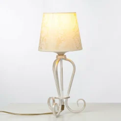 Nachttischlampe Shabby Gold Weiß Stoff Schirm 45cm