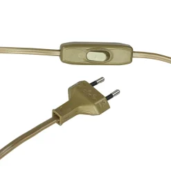 Nachttischlampe Shabby Gold Weiß Stoff Schirm 45cm