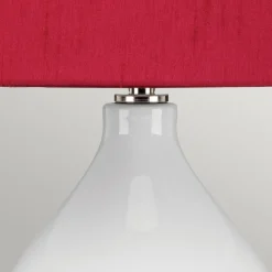 Nachttischlampe Stoff Keramik 64 cm hoch Rot Weiß