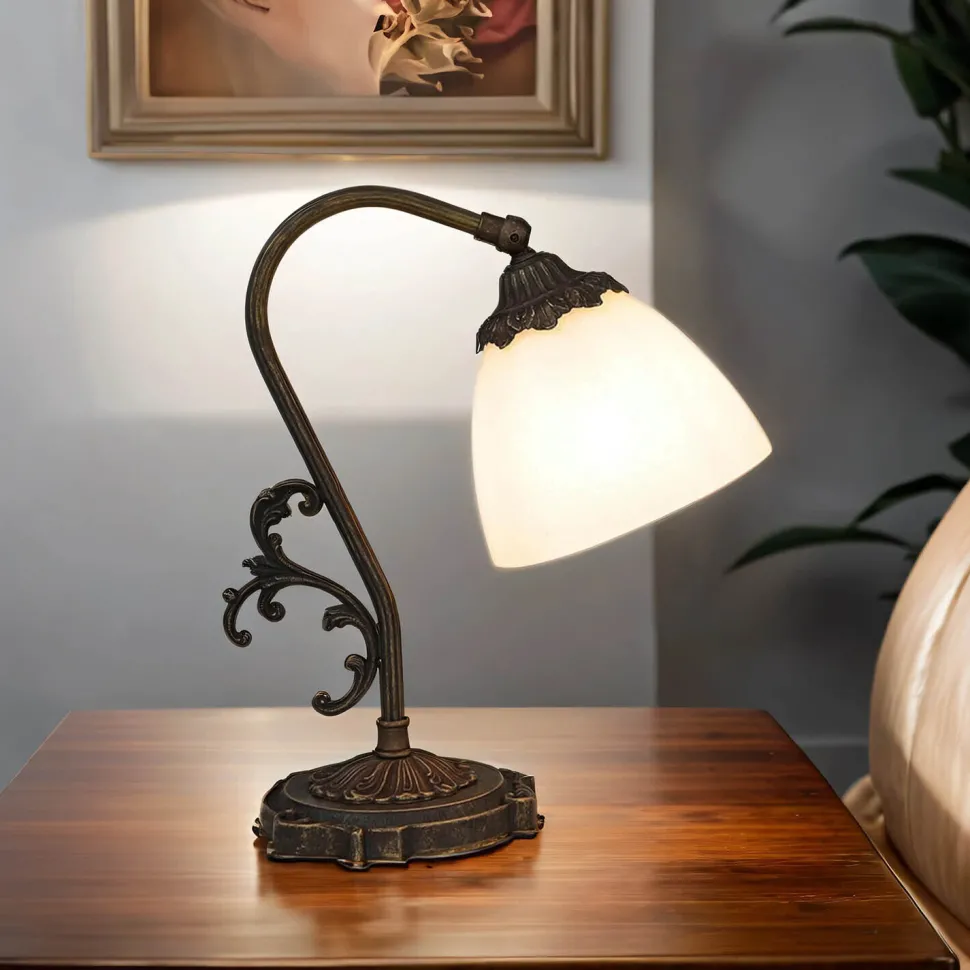 Nachttischlampe Weiß Messing