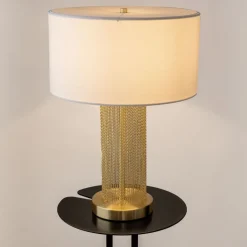Nachttischleuchte Edelstahl Stoff 47 cm in Gold Weiß