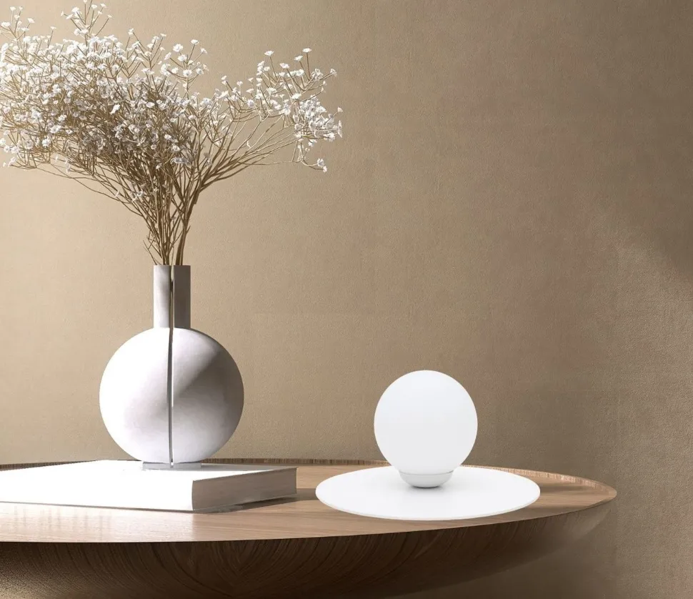 Nachttischleuchte Glaskugel blendarm E27 15 cm in Weiß