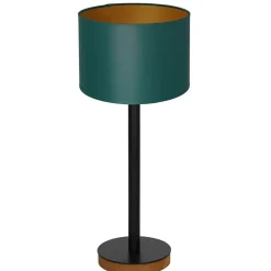 Nachttischleuchte Holz Stoff in Petrol Gold E27 56 cm