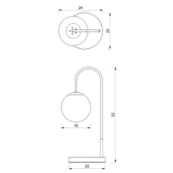 Nachttischleuchte Metall Glas E14 52 cm Schwarz Weiß