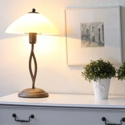 Nachttischleuchte Metall Glas in Bronze Creme E27 45 cm