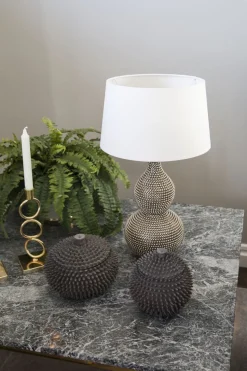 Nachttischleuchte Stoff Metall E27 56,5 cm in Silber Weiß