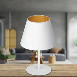 Nachttischleuchte Stoff Metall H:33 cm E27 in Weiß Gold