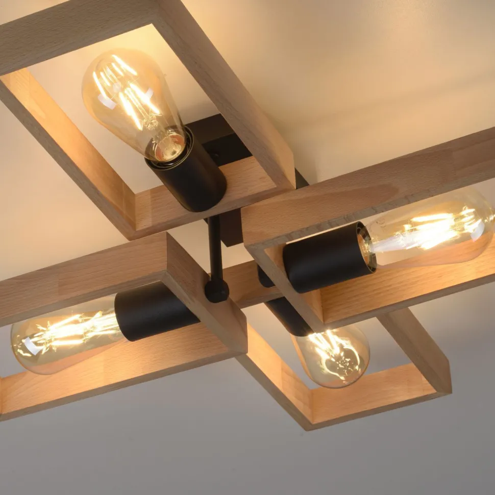 Natürliche Deckenlampe Retro Holz Metall L:62 cm E27