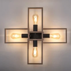 Natürliche Deckenlampe Retro Holz Metall L:62 cm E27