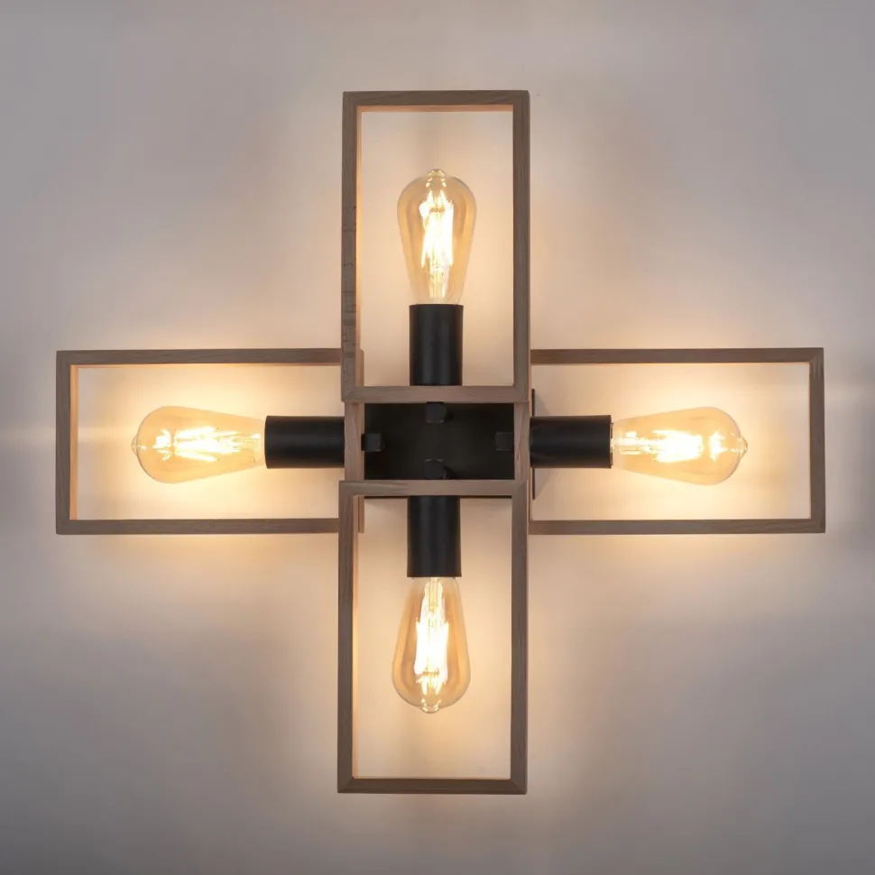 Natürliche Deckenlampe Retro Holz Metall L:62 cm E27