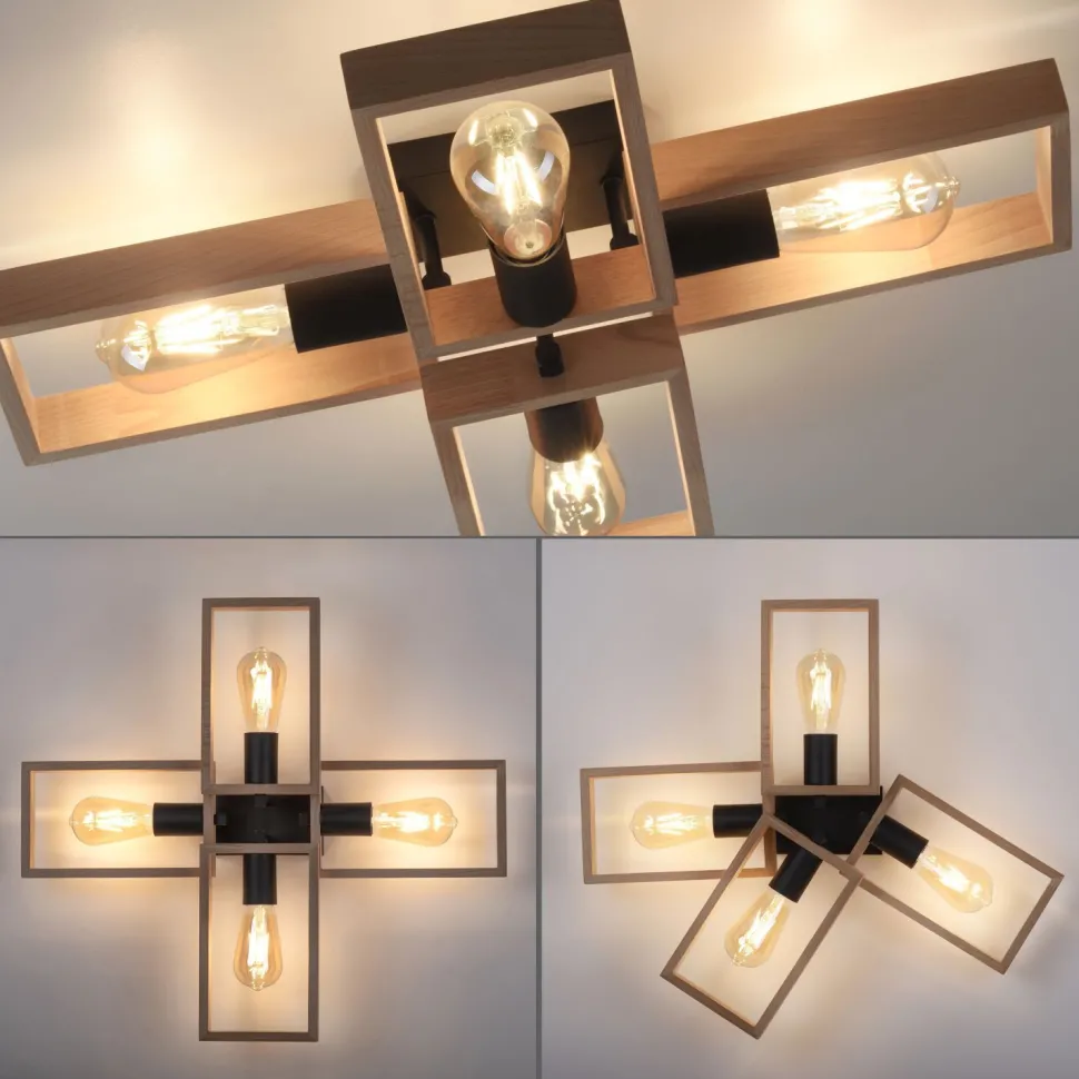 Natürliche Deckenlampe Retro Holz Metall L:62 cm E27