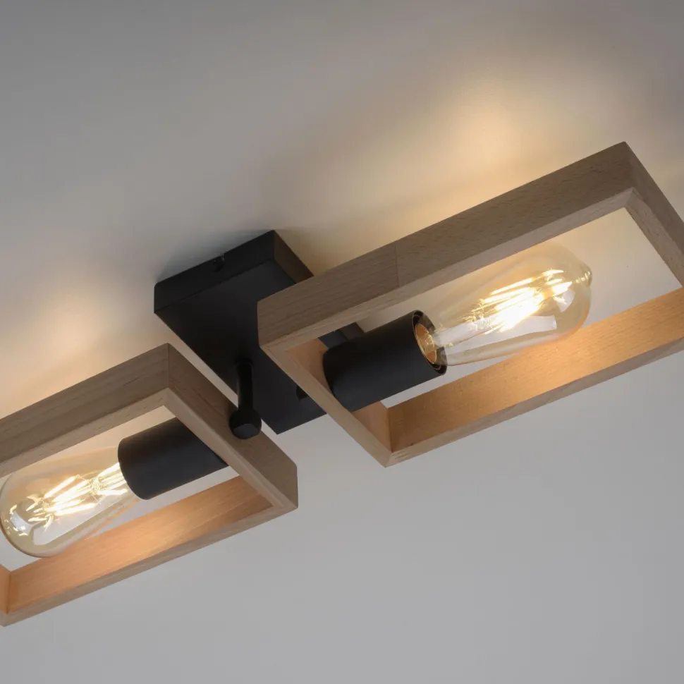 Natürliche Deckenlampe Retro Holz Metall L:57 cm E27