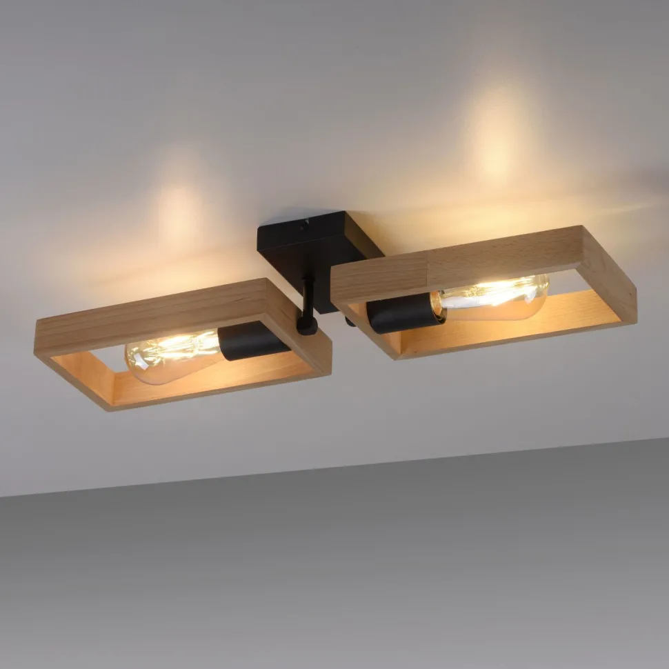 Natürliche Deckenlampe Retro Holz Metall L:57 cm E27