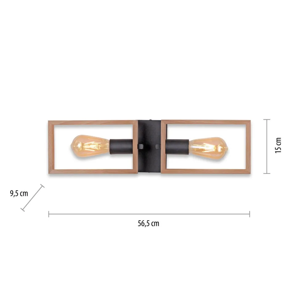 Natürliche Deckenlampe Retro Holz Metall L:57 cm E27