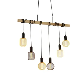 Natürliche Hängelampe Holz E27 100 cm 6-flammig Vintage