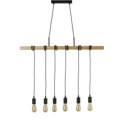 Natürliche Hängelampe Holz E27 100 cm 6-flammig Vintage