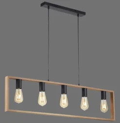 Natürliche Hängelampe Retro Holz Metall L:100 cm 5-flmg