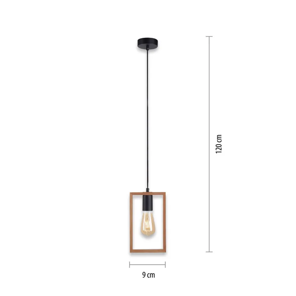 Natürliche Pendelleuchte Holz Metall L:15 cm E27 Retro