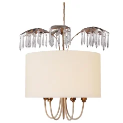 Opulente Deckenleuchte LINAN Kristalle Stoffschirm