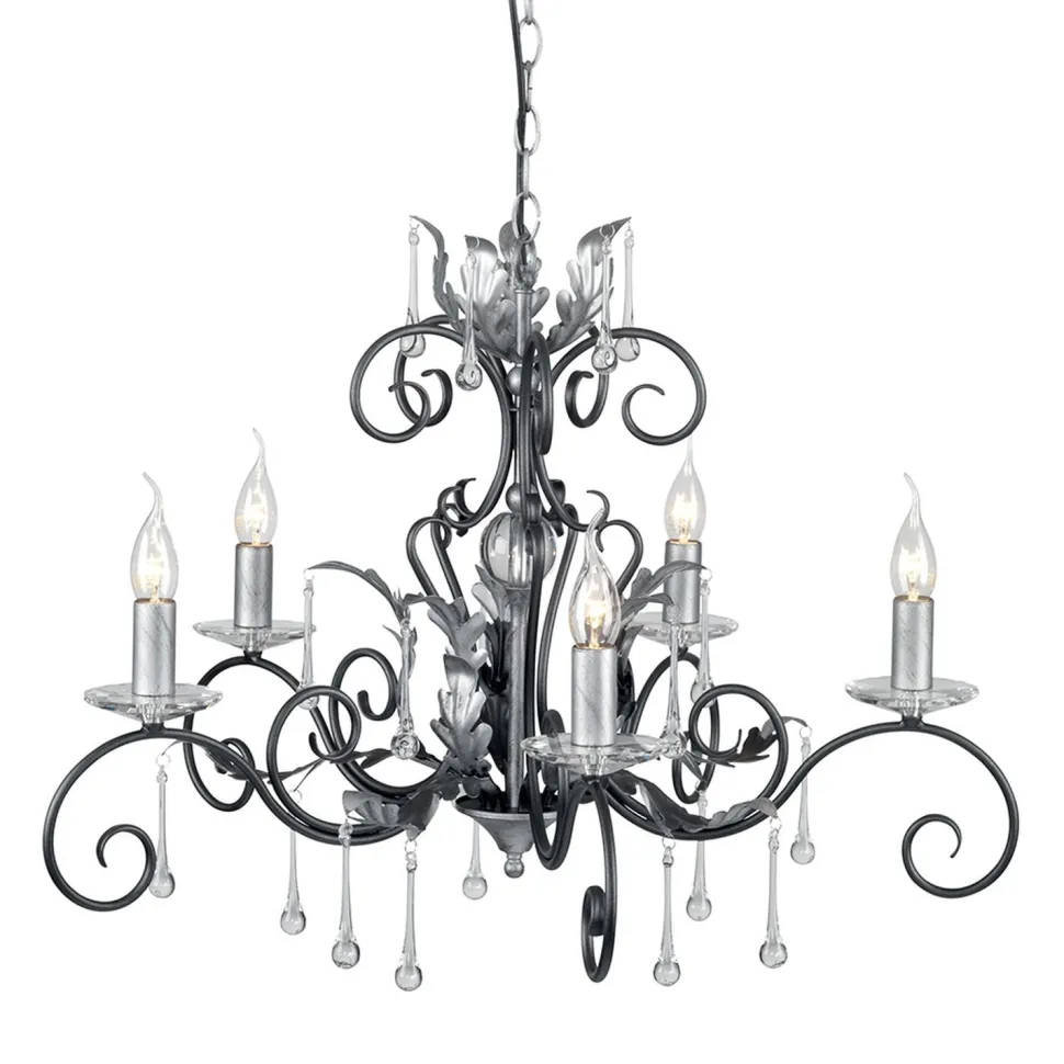 Opulenter Lüster GOTICA Schwarz Silber mit Kristall