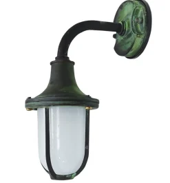 Outdoor Wandleuchte Messing Glas E27 IP64 H: 30 cm Grün Antik