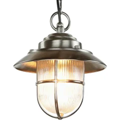 Pendellampe Außen in Nickel Echt-Messing Riffelglas