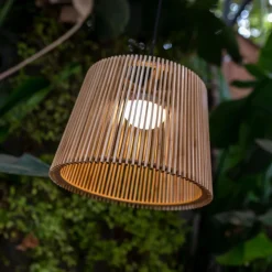 Pendelleuchte außen LED Akku Holz Ø 39 cm IP54 2700 K dimmbar