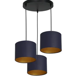 Pendelleuchte Blau Gold Stoff Metall 3-flammig blendarm