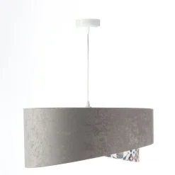 Pendelleuchte E27 rund Ø 50 cm Stoff Velours Optik Grau Beige