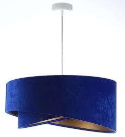 Pendelleuchte E27 rund Ø 50 cm Blau Gold Stoff Velours Optik