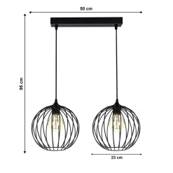 Pendelleuchte E27 Schwarz Metall 2-flammig L:60 cm