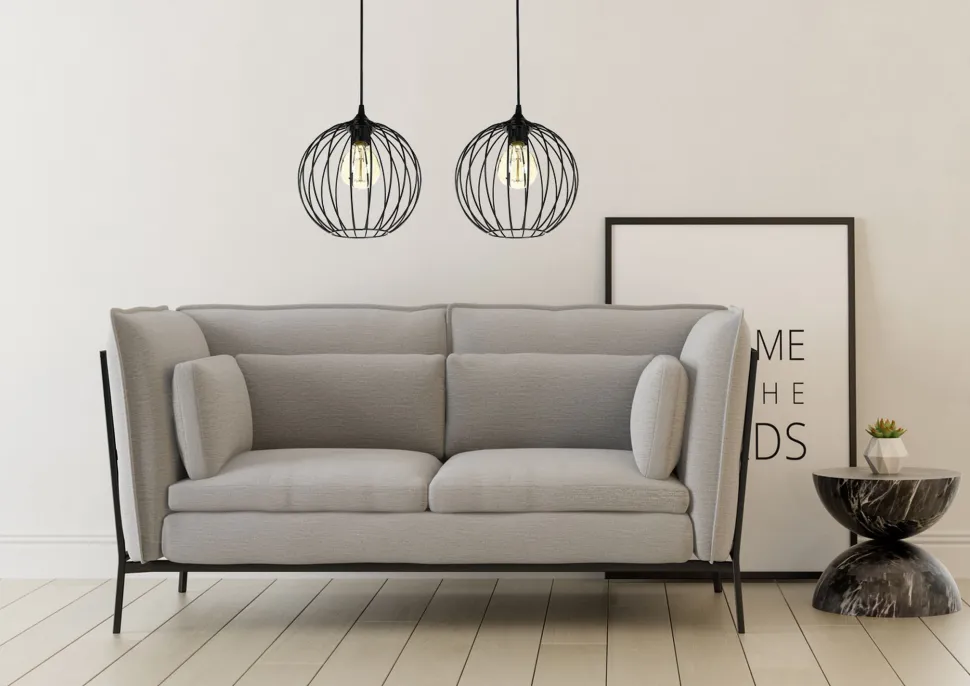 Pendelleuchte E27 Schwarz Metall 2-flammig L:60 cm