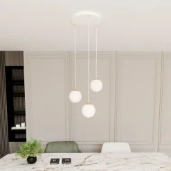 Pendelleuchte 3-flammig Ø 40 cm Weiß Gold Glas