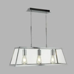 Pendelleuchte 3-flammig Chrom Klar E27 Glas Metall