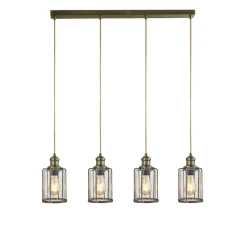 Pendelleuchte 4-flammig E27 Glas Metall Vintage LOGAN