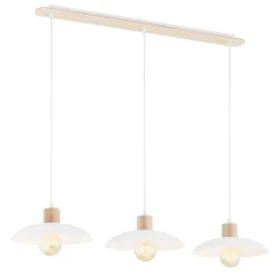 Pendelleuchte 3-flammig E27 L: 90 Weiß Holzoptik Metall