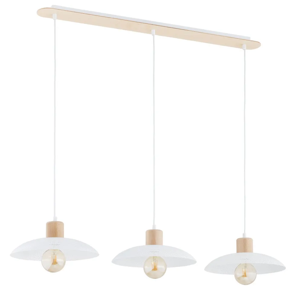 Pendelleuchte 3-flammig E27 L: 90 Weiß Holzoptik Metall