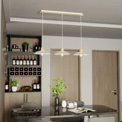 Pendelleuchte 3-flammig E27 L: 90 Weiß Holzoptik Metall