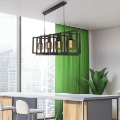 Pendelleuchte 4-flammig E27 Schwarz Metall Retro Design