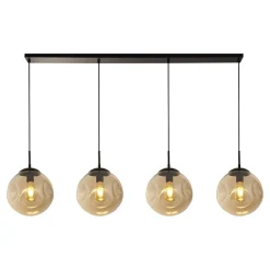 Pendelleuchte 4-flammig E27 Schwarz Champagner Glas