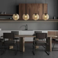 Pendelleuchte 4-flammig E27 Schwarz Champagner Glas