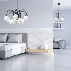 Pendelleuchte 3-flammig Glas Metall E14 Ø51 cm rund