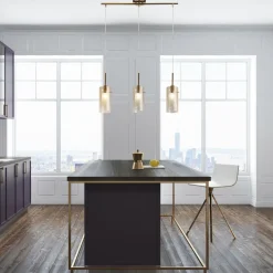 Pendelleuchte 3-flammig in Messing Creme E14 Glas Metall