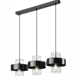 Pendelleuchte 3-flammig Modern Schwarz Chrom E27 Metall