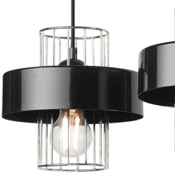 Pendelleuchte 3-flammig Modern Schwarz Chrom E27 Metall