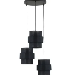 Pendelleuchte 3-flammig Schwarz Stoff Metall E27 verstellbar