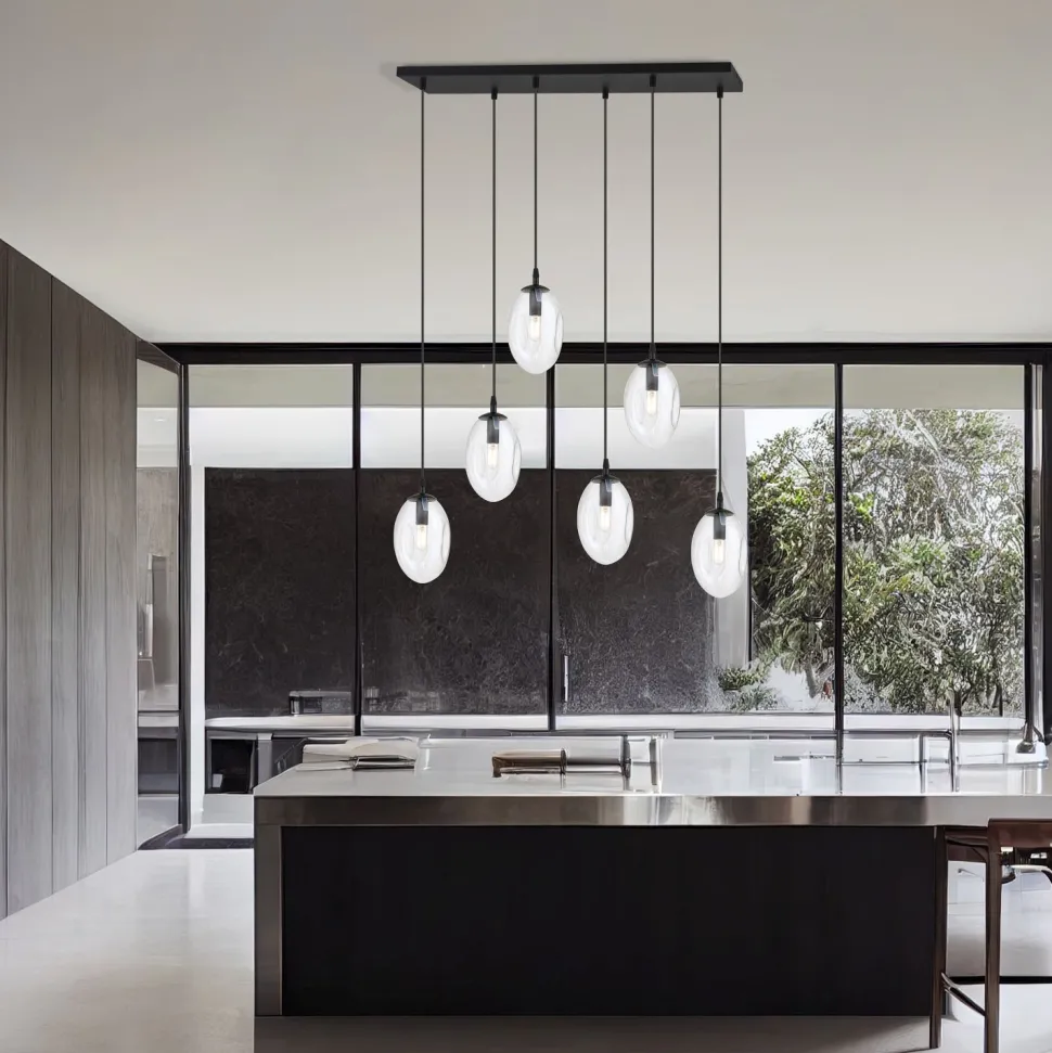 Pendelleuchte Glas 70 cm breit Schwarz Transparent E14