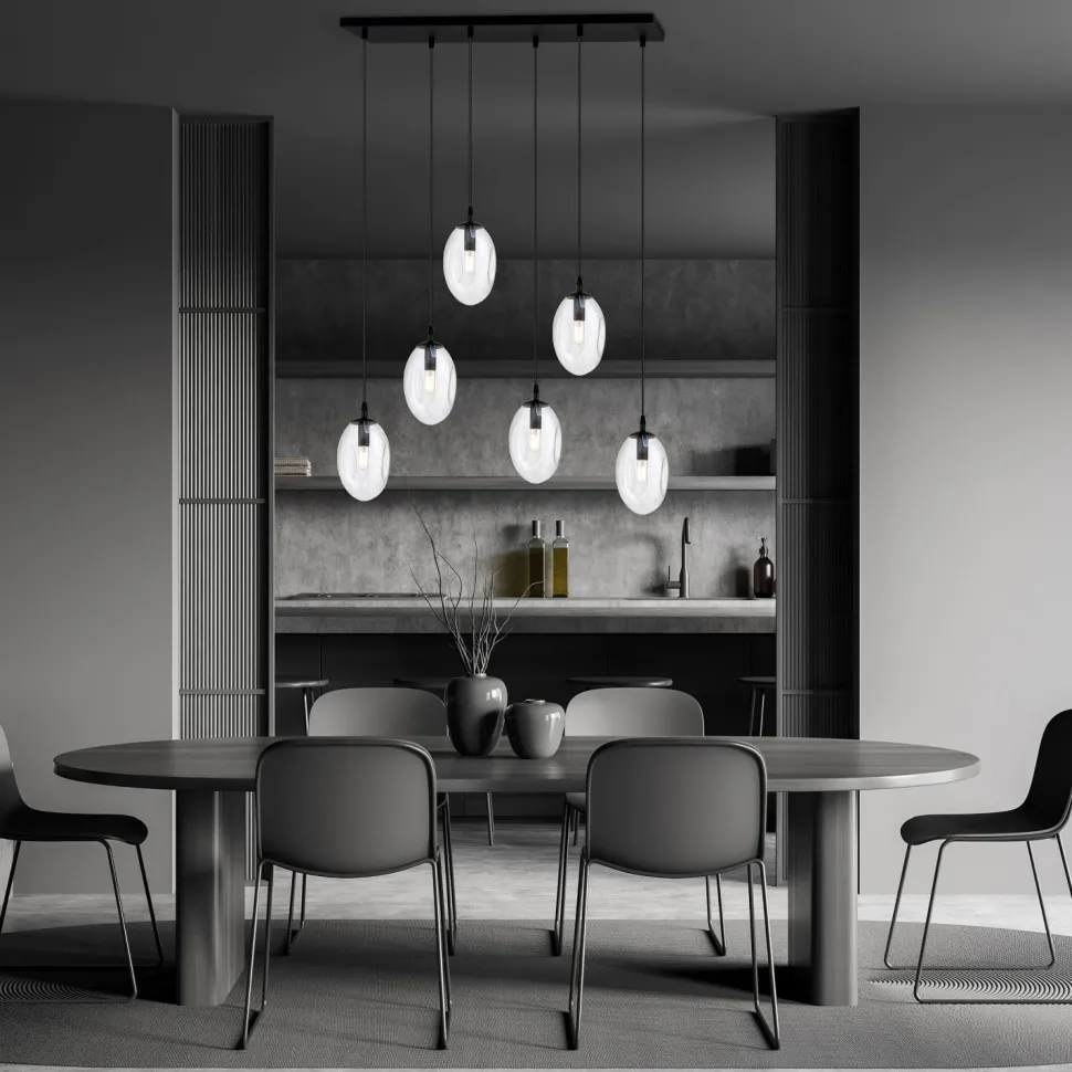 Pendelleuchte Glas 70 cm breit Schwarz Transparent E14